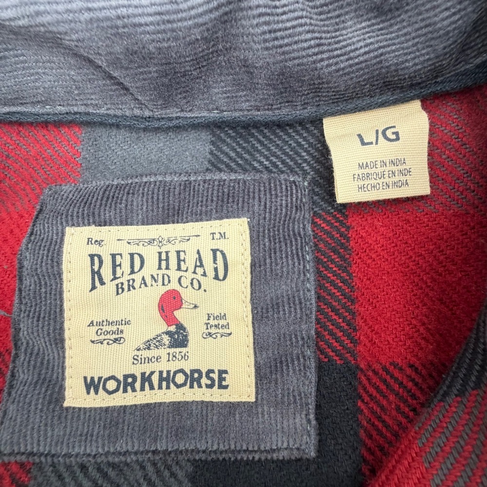 Red Head‎ Brand Co Workhorse Plaid Flannel Shirt Jacket Red Gray Mens L - Picture 4 of 11